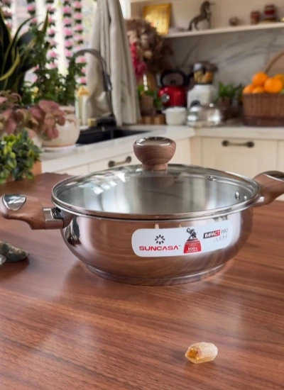 Suncasa Impact Pro Stainless Steel Deep Kadhai with Glass Lid