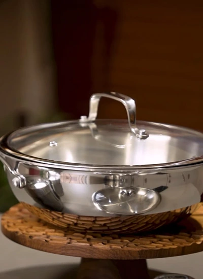 Suncasa Impact Pro Stainless Steel Deep Kadhai with Glass Lid